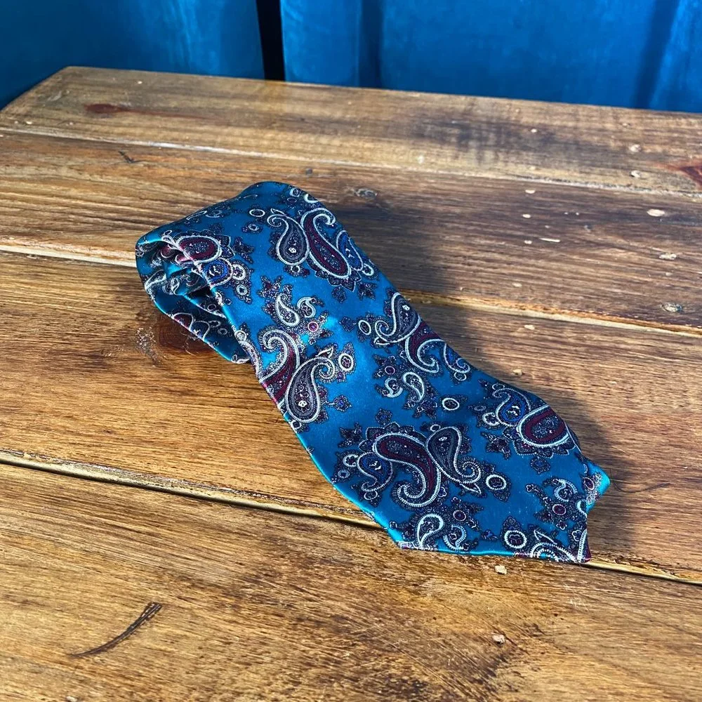 Christian Dior Paisley Print Silk Neck Tie Blue - Picture 1 of 7